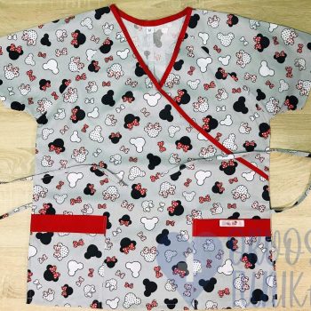 mintás Orvosi-Nővérke tunika - piros-szürke minnie fejes