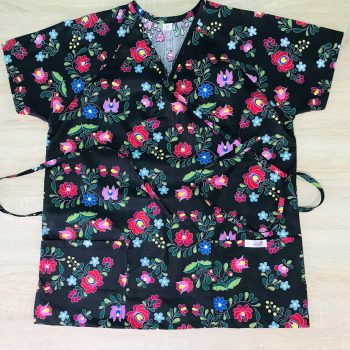 Orvosi-nővérke tunika - fekete matyó mintás - maszk - orvositunika.hu