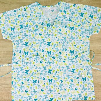 Orvosi-nővérke tunika - kék-zöld lepkés - maszk - orvositunika.hu