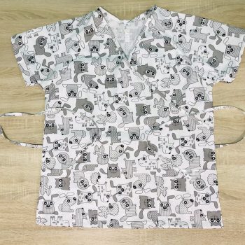 Orvosi-nővérke tunika - szürke cicás-kutyás- maszk - orvositunika.hu