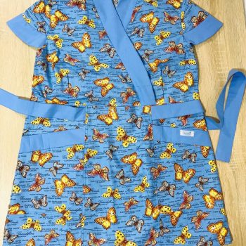 mintás Női karcsúsított tunika - Kék-sárga lepkés