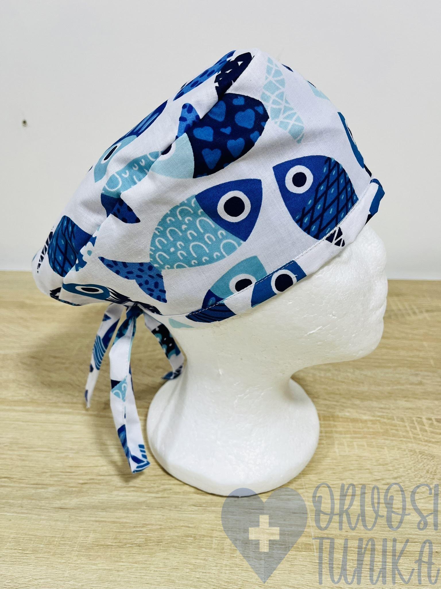 mintás Műtős sapka - kék halas