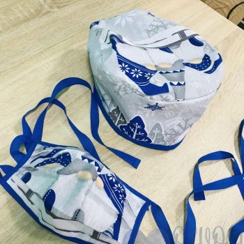 mintás Műtős sapka - királykék karácsonyi manós