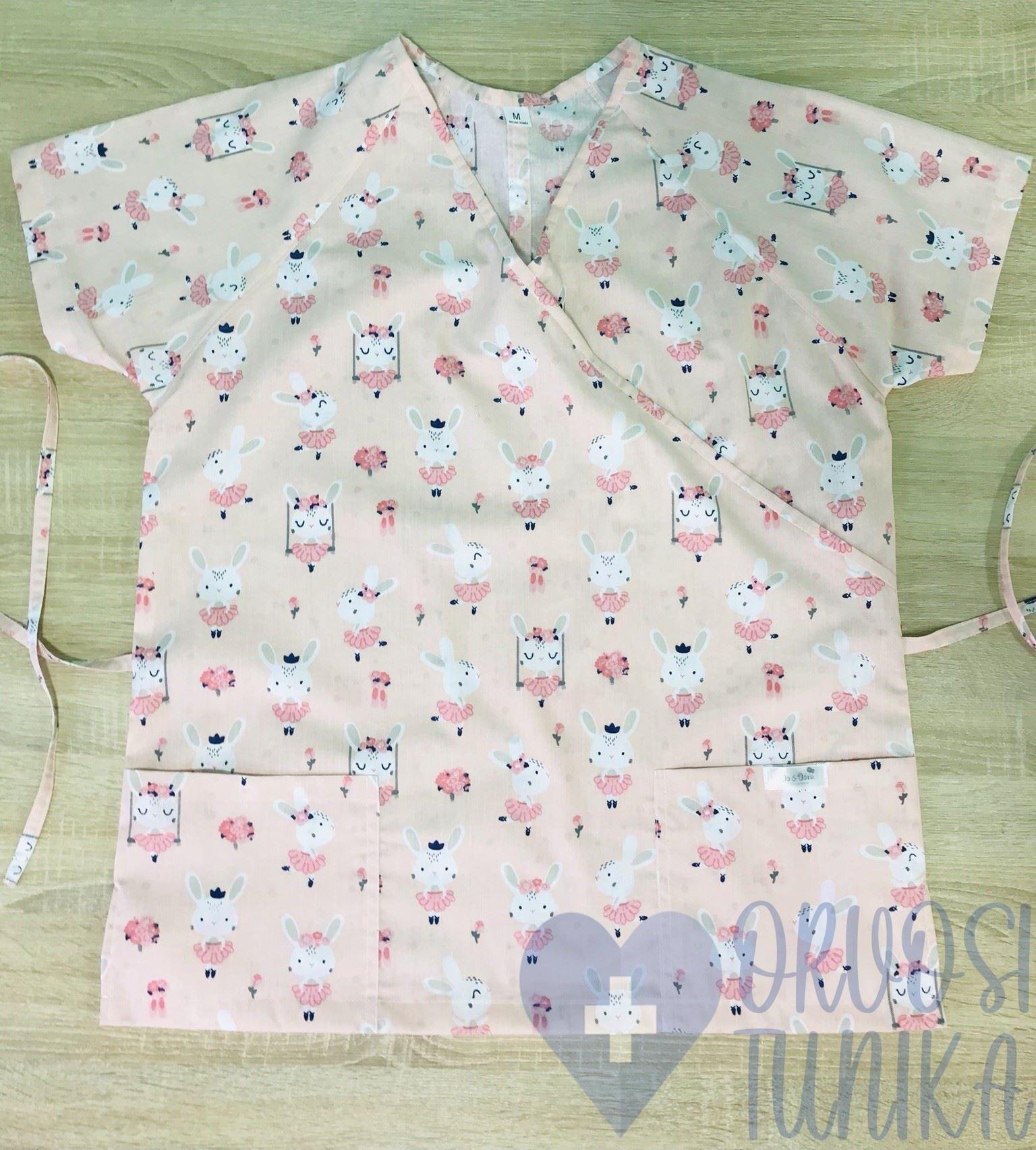 mintás Orvosi-Nővérke tunika - barack balerina nyuszis