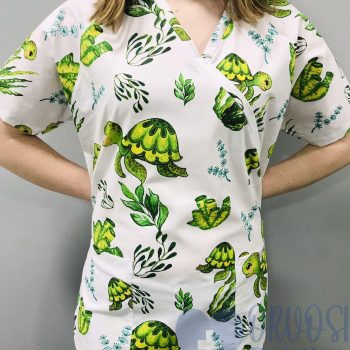 mintás Orvosi-Nővérke tunika - fehér alapon zöld teknősös