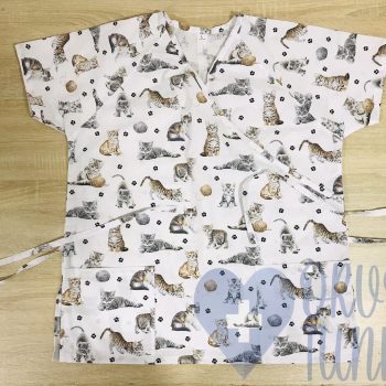 mintás Orvosi-Nővérke tunika - fehér-bézs-szürke cicás