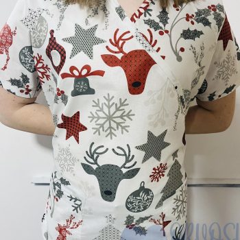 mintás Orvosi-Nővérke tunika - fehér-piros rénszarvasos