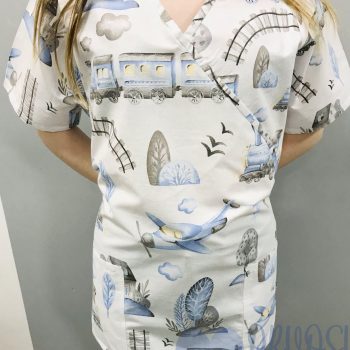 mintás Orvosi-Nővérke tunika - kék vonatos