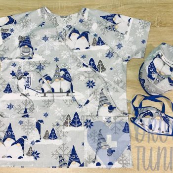 mintás Orvosi-Nővérke tunika - királykék karácsonyi manós