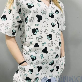 mintás Orvosi-Nővérke tunika - menta minnie fejes