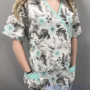 mintás Orvosi-Nővérke tunika - menta-szürke virágos