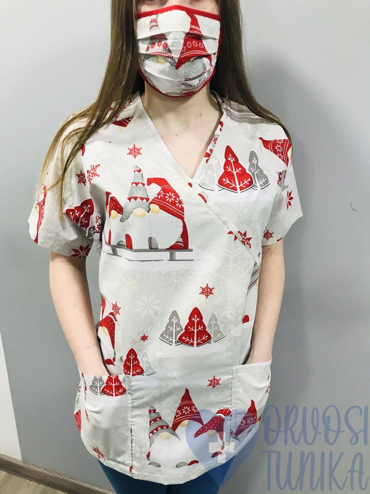 mintás Orvosi-Nővérke tunika - piros manós