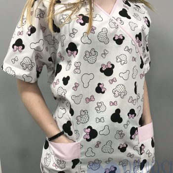 mintás Orvosi-Nővérke tunika - rózsaszín minnie fejes