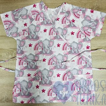 mintás Orvosi-Nővérke tunika - rózsaszín szivárványos elefántos