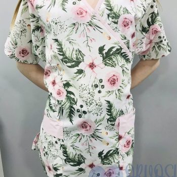 mintás Orvosi-Nővérke tunika - rózsaszín virágos