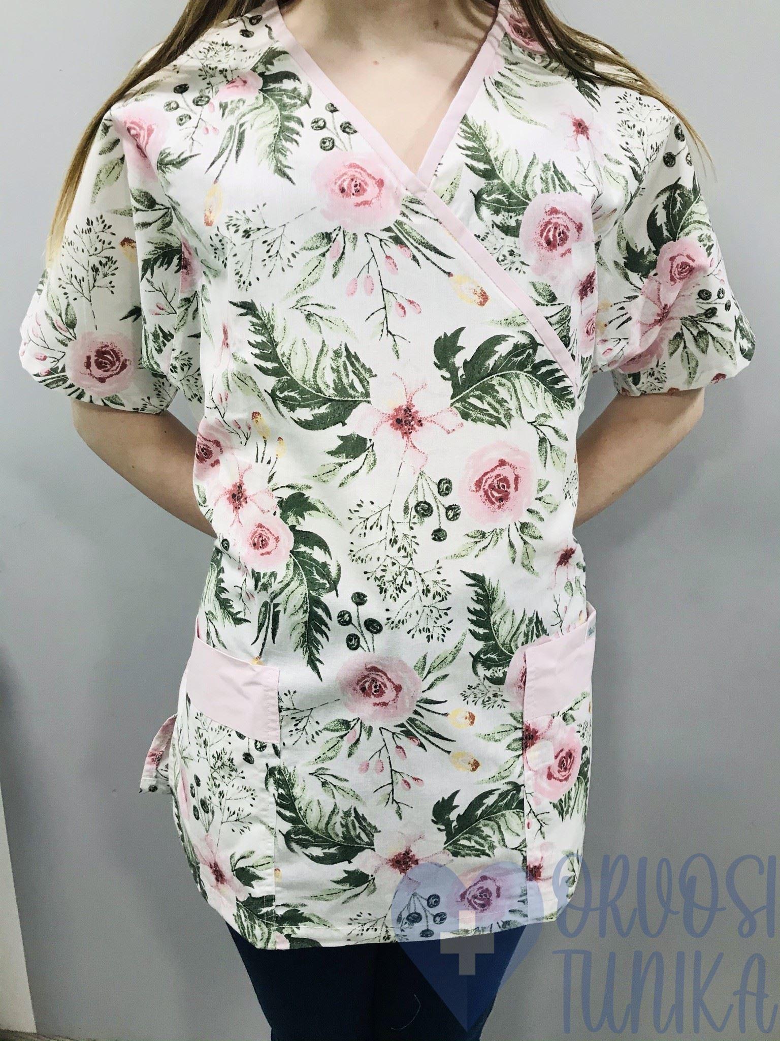 mintás Orvosi-Nővérke tunika - rózsaszín virágos