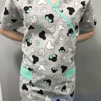 mintás Orvosi-Nővérke tunika - szürke-menta minnie fejes