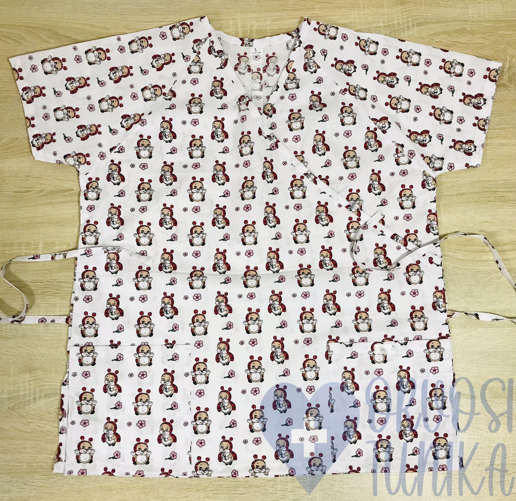 mintás Orvosi-Nővérke tunika - virágos-katicás