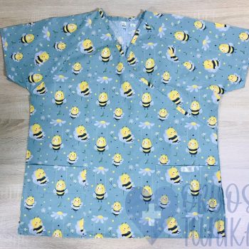 mintás Orvosi-Nővérke tunika - zsálya méhecskés