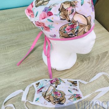 mintás Műtős sapka - rózsaszín bambis