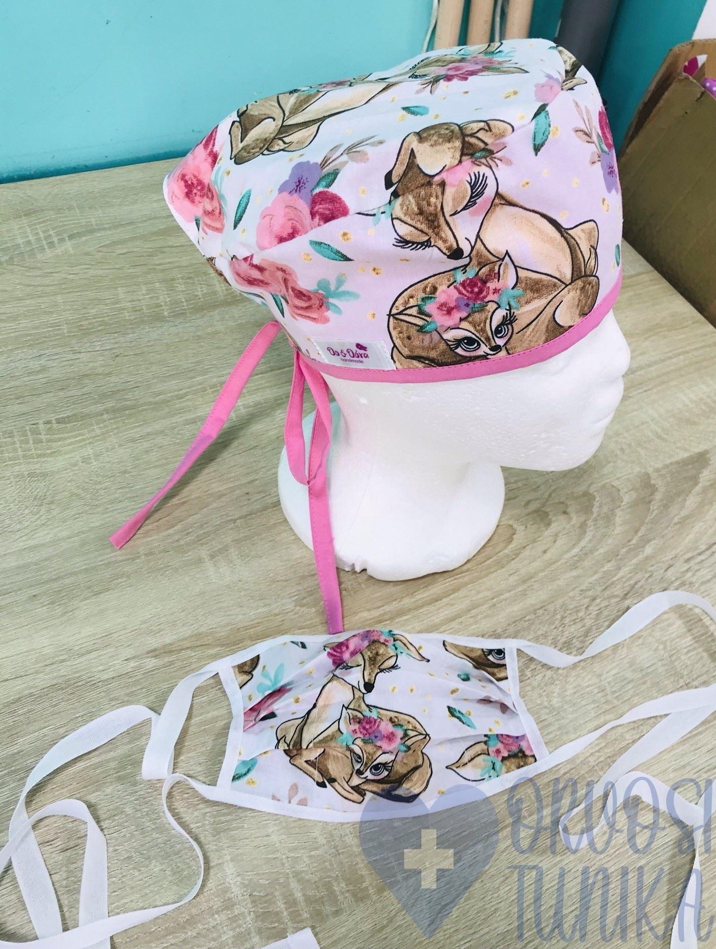 mintás Műtős sapka - rózsaszín bambis