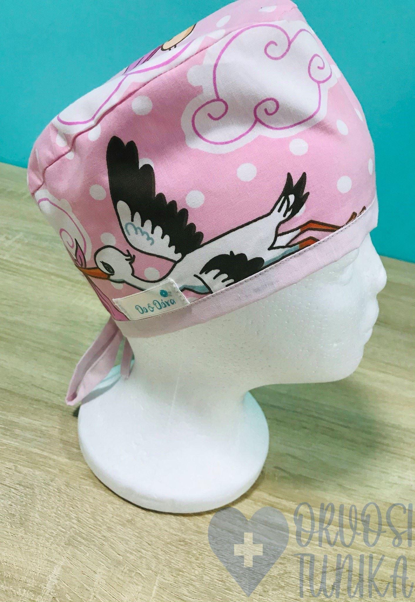 mintás Műtős sapka - rózsaszín gólyás
