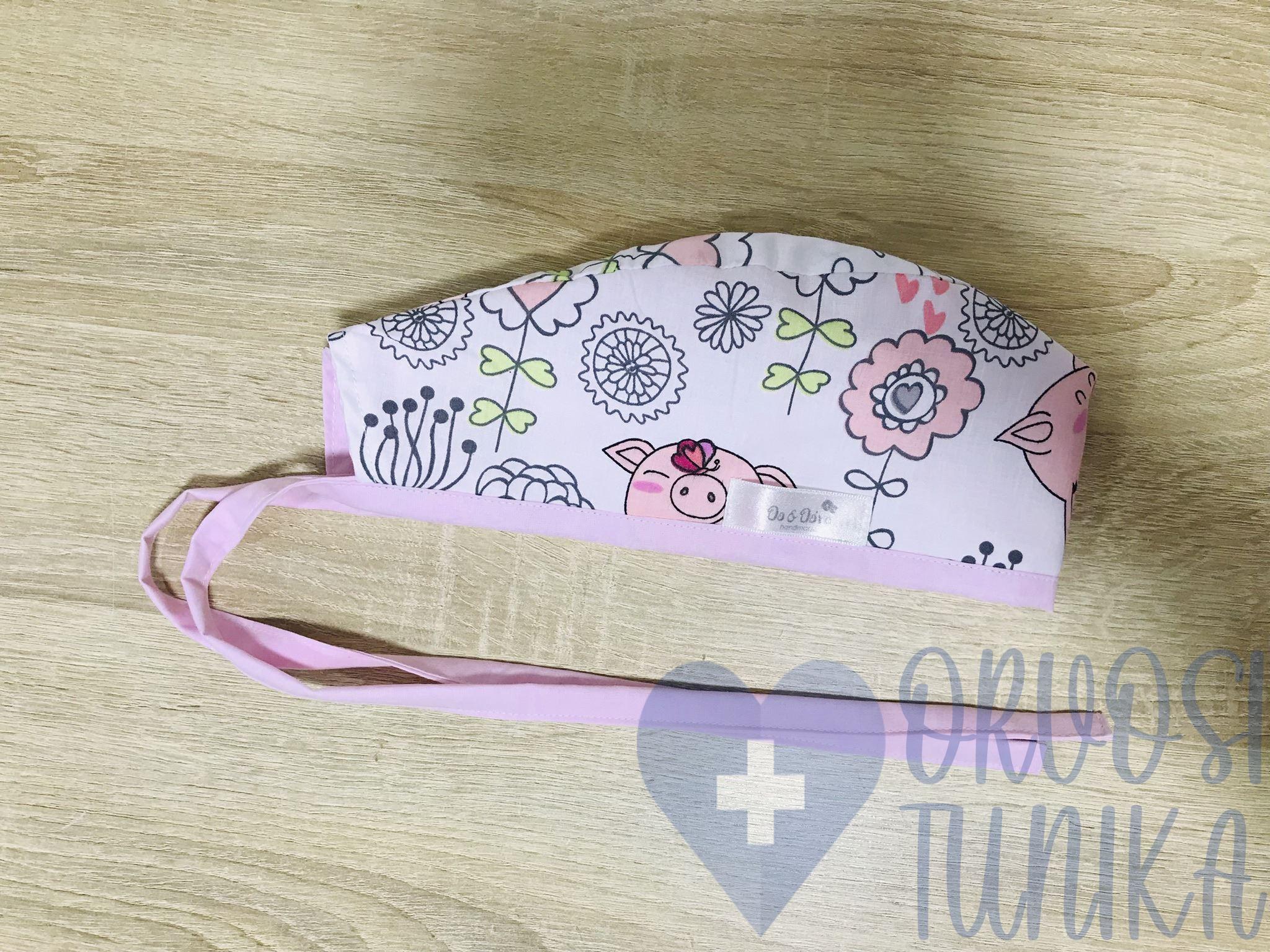 mintás Műtős sapka - rózsaszín szerencsemalacos