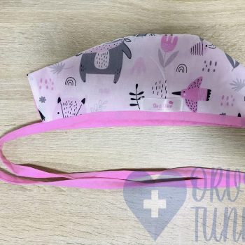 mintás Műtős sapka - rózsaszín-szürke állatos