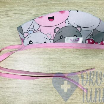 mintás Műtős sapka - szürke-rózsaszín vizilovas