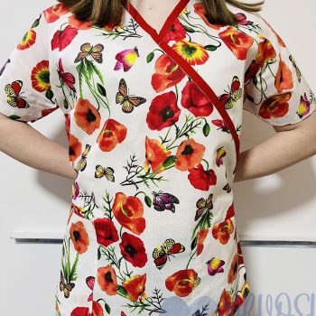 mintás orvosi-Nővérke tunika - fehér alapon piros pipacsos