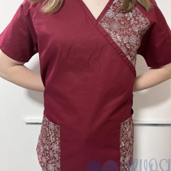 mintás Orvosi-Nővérke tunika - bordó-bordó virág motívumos