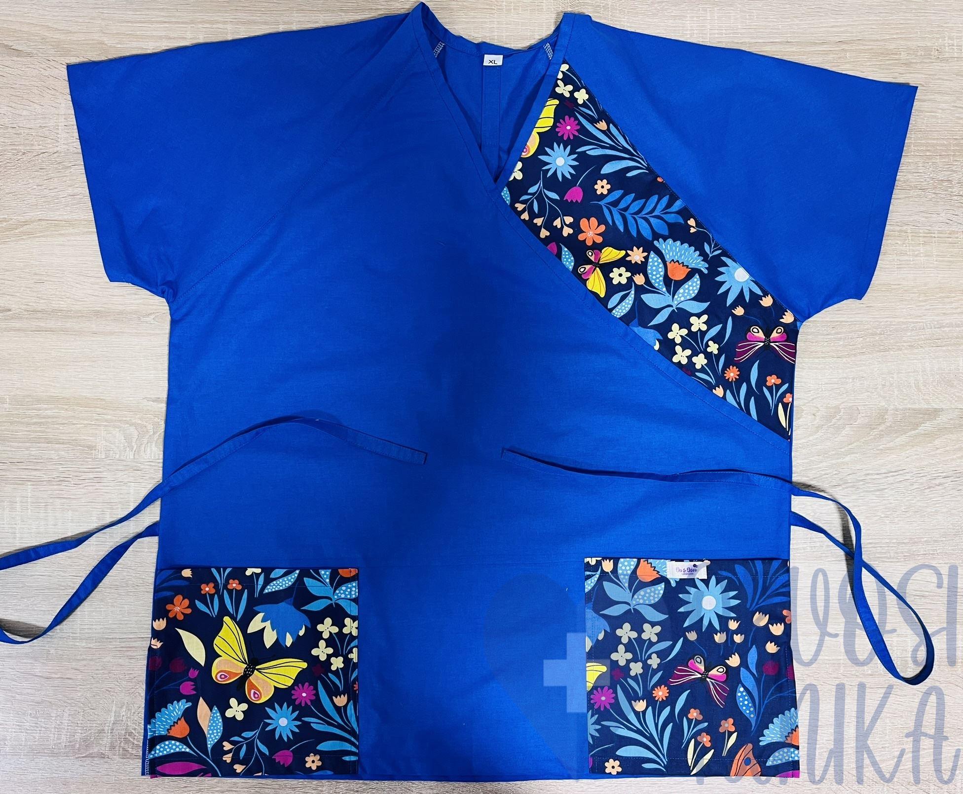 mintás Orvosi-Nővérke tunika - királykék-sötétkék lepkés