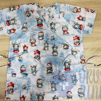 mintás Orvosi-Nővérke tunika - kék téli állatos