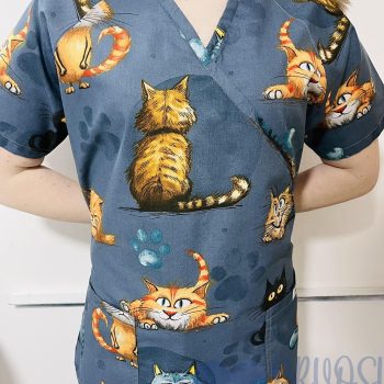 mintás Orvosi-Nővérke tunika - petrol cicás