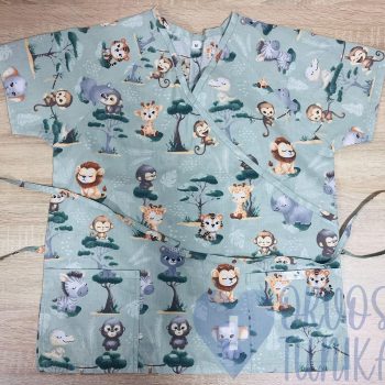 mintás Orvosi-Nővérke tunika - zsálya állatkertes