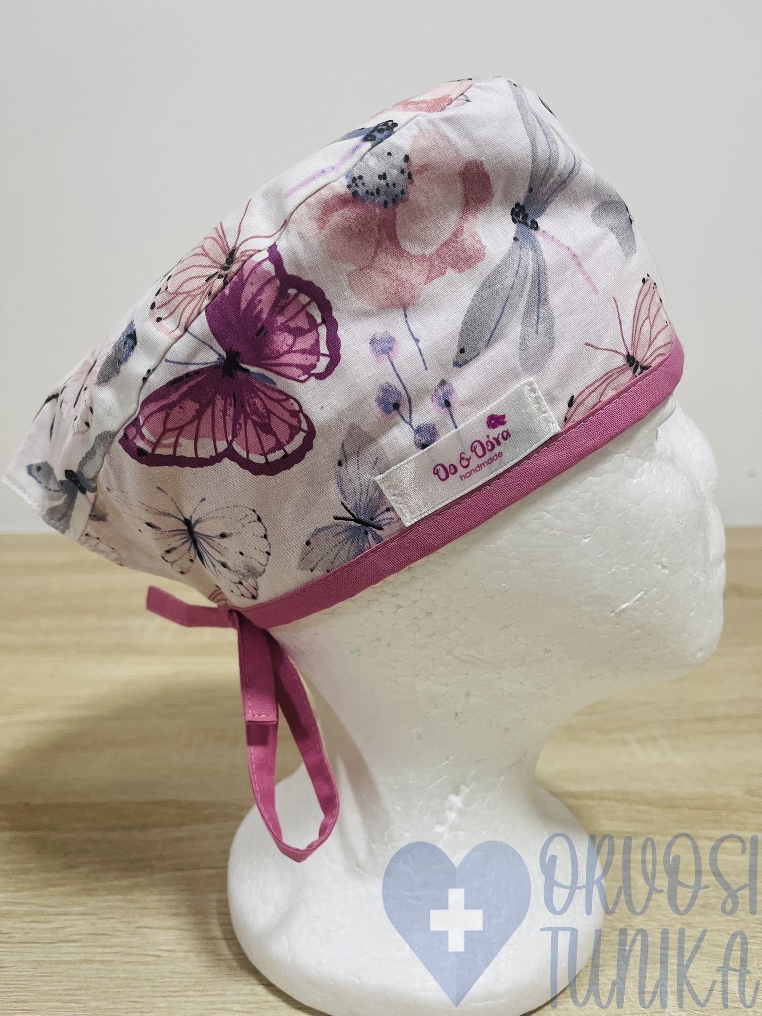 mintás Műtős sapka - pink csodapillangós