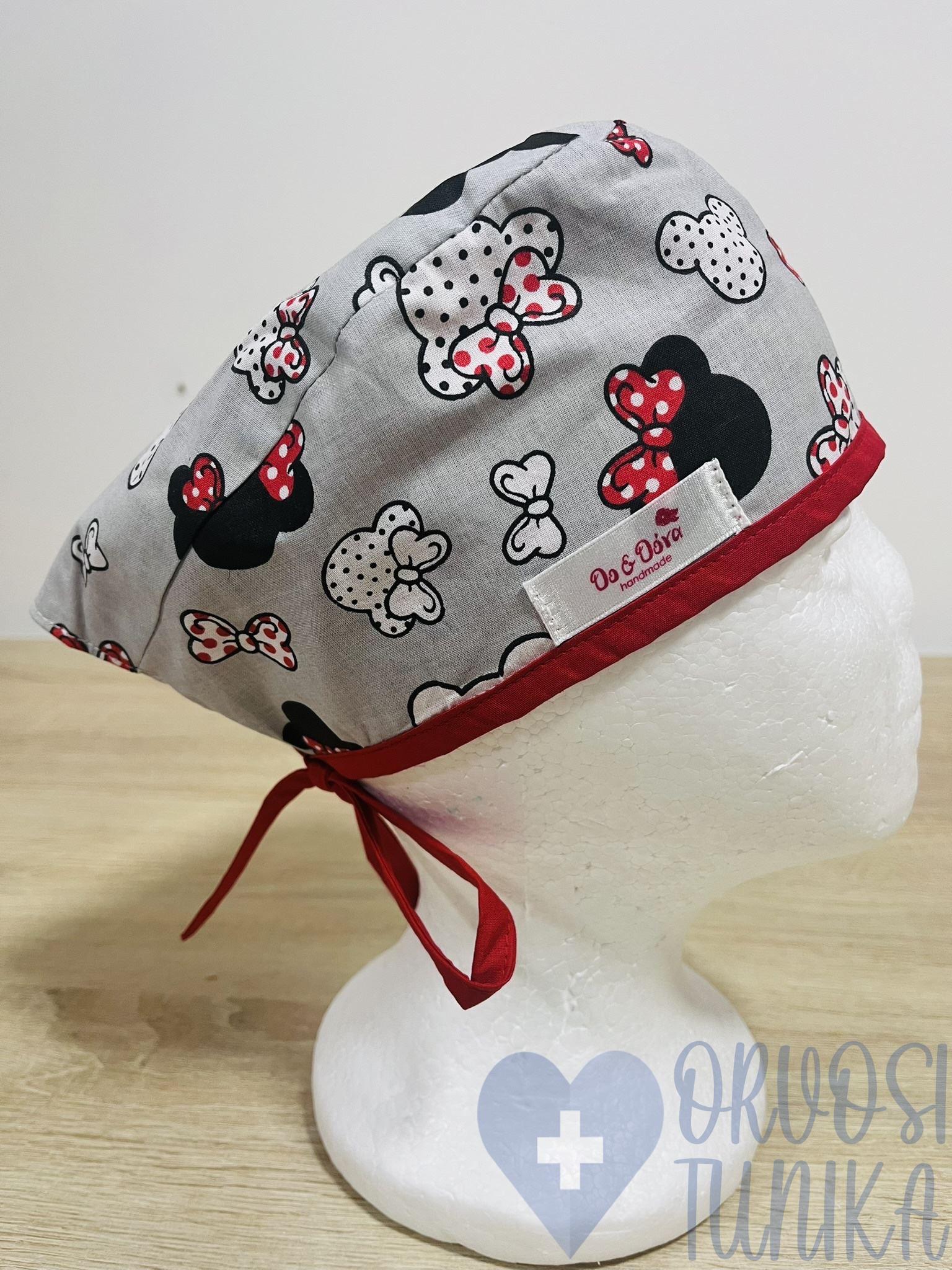 mintás Műtős sapka - piros-szürke minnie fejes