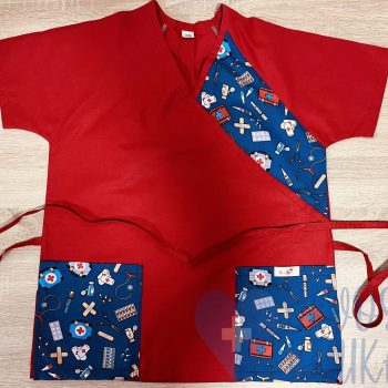 mintás Orvosi-Nővérke tunika - piros-királykék orvosos