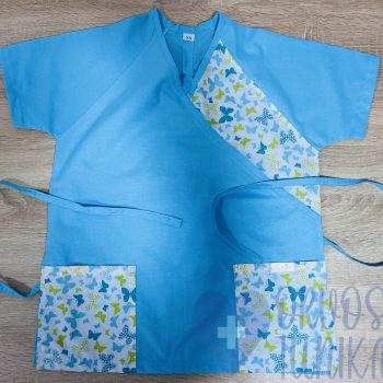 mintás Orvosi-Nővérke tunika - türkizkék-zöld lepkés