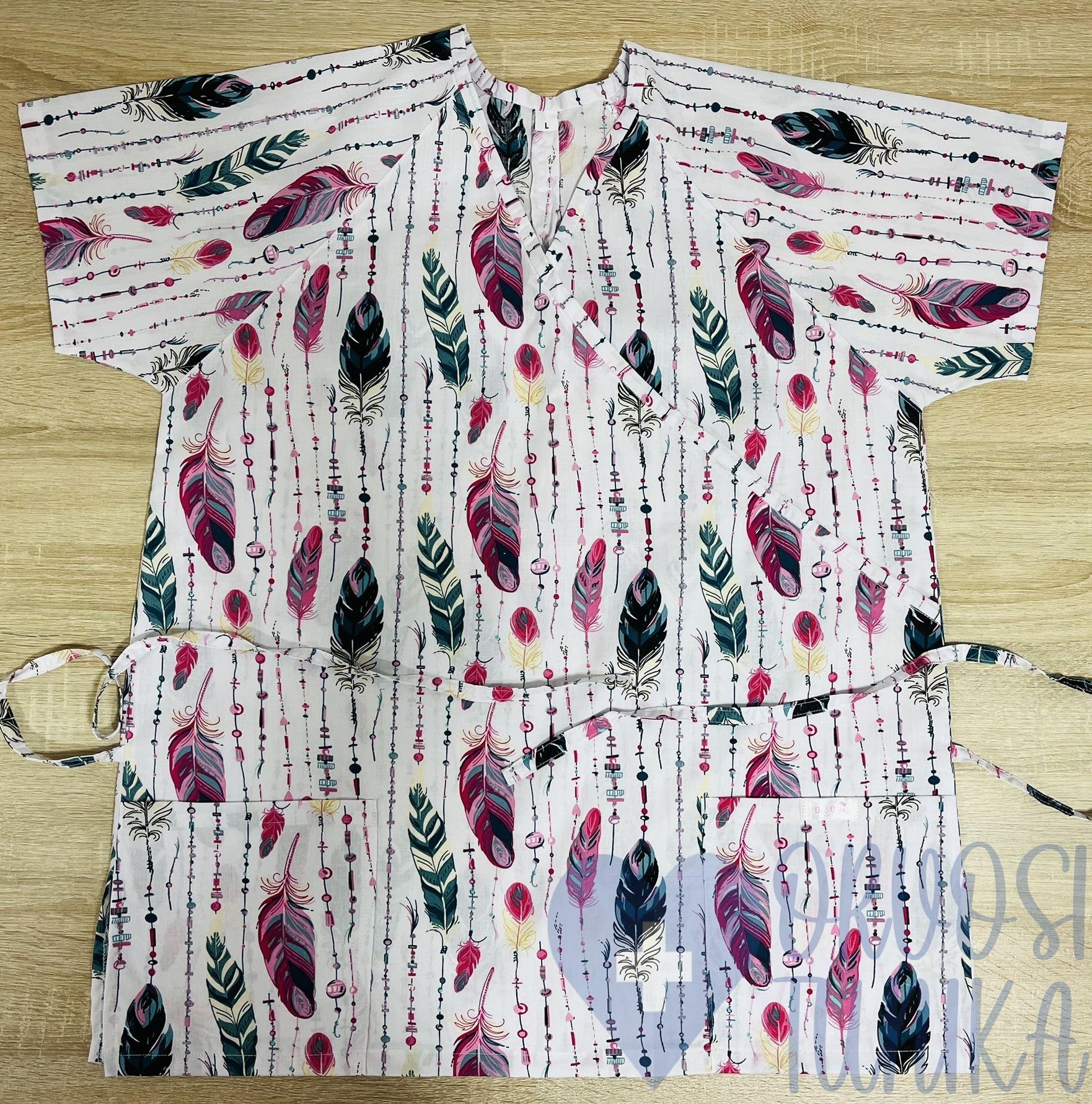 mintás Orvosi-Nővérke tunika - rózsaszín tollas