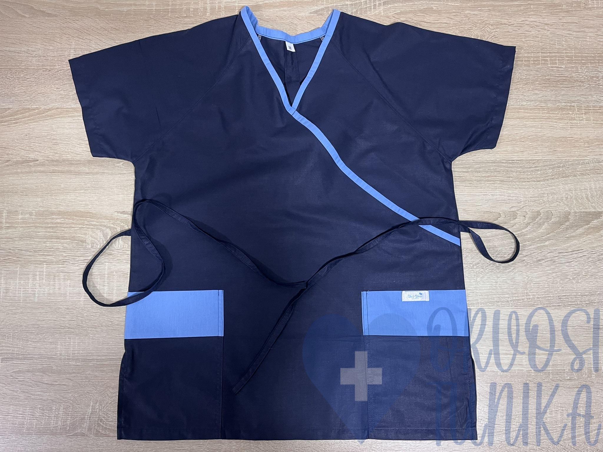 egyszínű Orvosi-Nővérke tunika - sötétkék-égkék