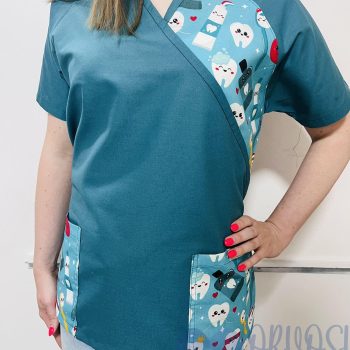 mintás Orvosi-Nővérke tunika - petrol fogorvosos oldalról
