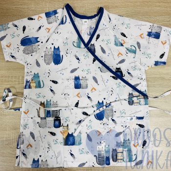 mintás Orvosi-Nővérke tunika - Kék halas cicás terített