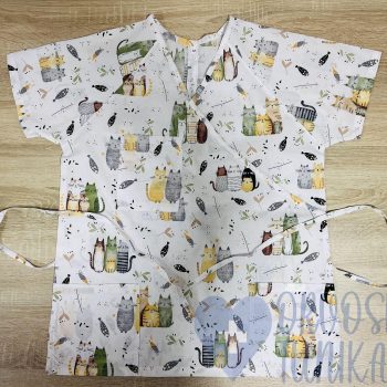 mintás Orvosi-Nővérke tunika - zöld halas-cicás