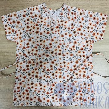 mintás Orvosi-Nővérke tunika - barack tavaszi virágos