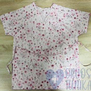 mintás Orvosi-Nővérke tunika - halványrózsaszín réti virágos