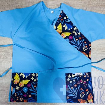 mintás Orvosi-Nővérke tunika - türkizkék-sötétkék lepkés