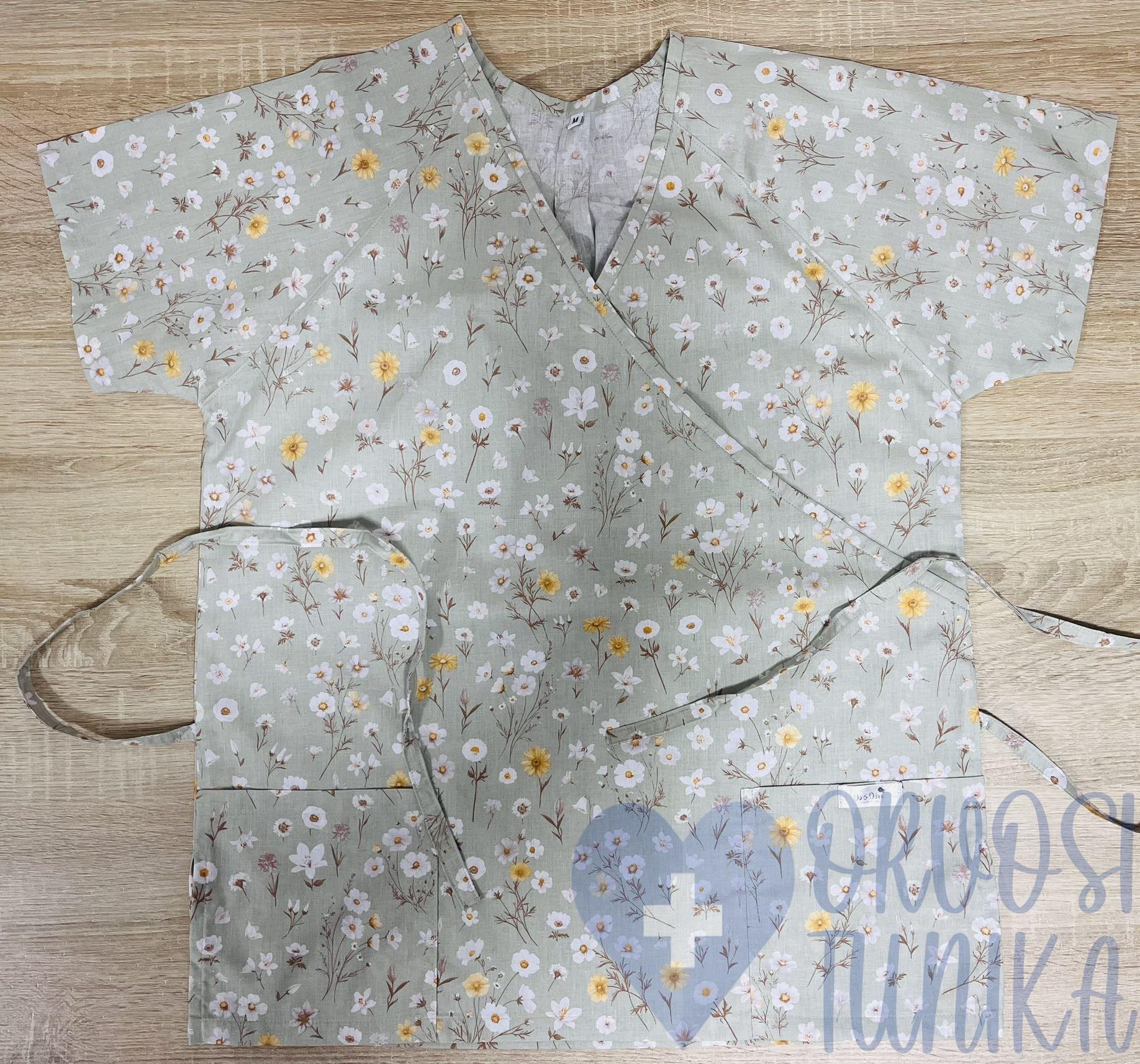 mintás Orvosi-Nővérke tunika - zsálya réti virágos